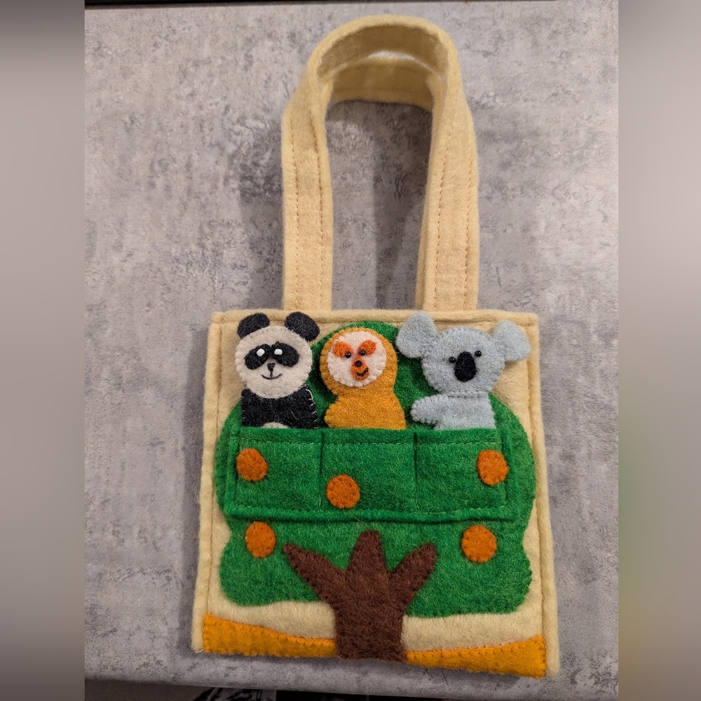 Felted Sloth Panda Koala Bear Childs Bag Play Dress Up Fun Wild Animals Imagine